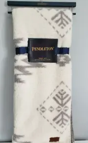 NEW Pendleton Icon Sherpa Aztec Throw Blanket Fleece 50x70 Cream Ivory Gray Back