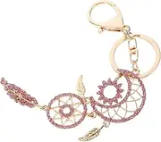 [HIAKDOFT] Moon Keychain with Rhinestone Moon and Dreamcatcher Charm Elegant Tassel Pendant Key Ring for Car Handbag Backpack Stylish Accessory for Daily Use