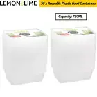 50 x Takeaway Food Containers Plastic Lids Reusable Meal Prep Lunch Box 750ML