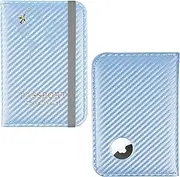 [Hennaja] Passport Holder with Airtag Slot, Airtag Passport Wallet for Men Women, Slim Leather Passport Holder Case Family for Travel Anti-Lost, 1-Carbon Fiber Light Blue, 1Pcs