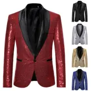 Mens Gentleman Nightclub Party Blazer Sequin Glitter Jacket Bling-Suit Coat Host