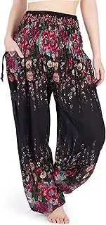 [Lannaclothesdesign] Women's Flowers Yoga Boho Pants Long Beach Summer Harem Pants