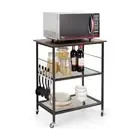 3-Tier Kitchen Serving Cart Utility Standing Microwave Rack w/ Hooks Rustic