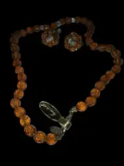 Miriam Haskell Amber Crystal Necklace Earrings Original Paper Tag