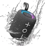[Tribit] StormBox Mini+ Bluetooth Speaker 12W,360°Surround Sound,12H Playtime,BT 5.4,IPX7 Waterproof,LED Lights,Custom EQ,TWS Pairing,Type-C, AAC/SBC Support,Portable for Home/Outdoor/Travel Black