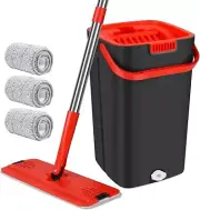 Flat Mop and Bucket with Wringer Set Hands-Free Floor Mop and Bucket System