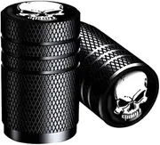 Valve Caps Black Skull White Aluminium - Universal Tyre Motorcycle Trike Quad Scooter Car