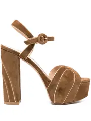 [Gianvito Rossi] Gianvito Rossi-Sandali Con Tacco In Pelle Scamosciata Con Plateau Da 125 Mm-Donna 40 IT