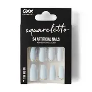 OXX Cosmetics 24 Pack Artificial Nails with Adhesive - Squareletto Shape, Blue