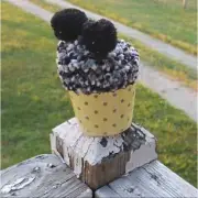 Black oreo pompom cupcake socks yellow wrapper gift box