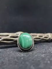 Native American Navajo malachite Sterling Silver circular Ring Size 10