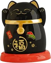 "Abbraccia" Toothpick Box Container, China Lucky Cat Toothpick Bucket, Toothpick Case Cotton Swab Storage Case for Home Dorm, Black