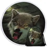 Cool Wildlife Animal Art Nightbreed Moon Wolf Round Beach Towel