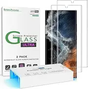 [amFilm] 3D Curved Tempered Glass for S22 Ultra Screen Protector Samsung Galaxy 5G 6.8 Inch, Fully Compatible with UltraSonic Fingerprint Scanner and S Pen, Upgraded Easier UV Gel Application(2 Pack)