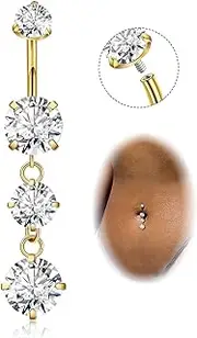 [Masedy] G23 Titanium Dangle Belly Button Rings for Women Dangling Navel Rings CZ Belly Rings Curved Barbell Internally Threaded Belly Piercing Jewelry