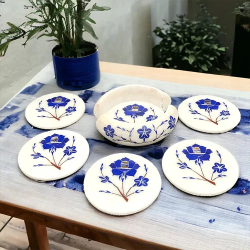 White Marble Coaster Sets, Beverage Holders Coasters, Christmas Gifts For Her