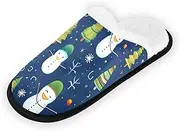 RPLIFE Men Spa Slippers, Snowmen on Blue Comfortable Slippers Women Cloth Slipper, Bedroom Slippers Hotel, Snowmen on Blue, Large