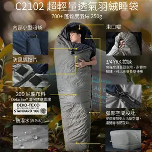 【Litume】C2102 保暖超輕量250g白鴨絨睡袋(旅遊台灣羽絨睡袋輕量木乃伊型700+FP)