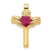 14k 6mm Claddagh Created Ruby VS Diamond Cross Pendant