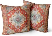 Snycler Boho Throw Pillow Covers 18x18 inch Set of 2 Boho Rug Carpet Double Sided Pattern Cotton Soft Pillow Case Cushion Cover Pillowcase for Couch Sofa Bed Decorative (Orange)