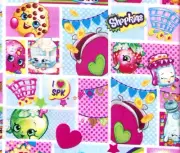 Fabric Vintage Cotton Quilting Kids Shopkins Patch Party Veggies Fruits CUTE BTY