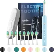 7AM2M Sonic Electric Toothbrush for Adults and Kids, with Travel Case & 8 Brush Heads, 5 Modes with 2 Minutes Build in Smart Timer, Roman Column Handle Design (Light Blue)
