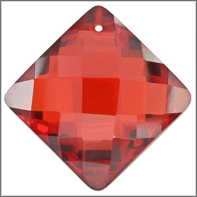 Cubic Zirconia Rhombus Square Pendant Bead 24mm Red #64960