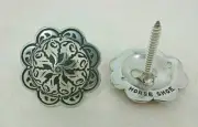Jeremiah Watt Pair Conchos Wood Screw Saddle Black Floral Stainless Steel Horse