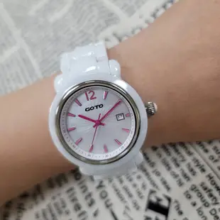 GOTO Aurora 精密陶瓷時尚手錶-白x桃