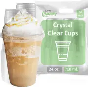 24 oz Cups, 50 Pack | Iced Coffee Go Cups and Dome Lids | Cold Smoothie | Plasti