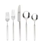 Fortessa Jaxson 18/10 Stainless Steel Flatware, Mirrored Stainless Steel, 5 P...