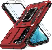 [DEERLAMN] for Samsung Galaxy S23 Plus Case with Slide Camera Cover+Screen Protector(2 Packs),[Magnetic Kickstand] [Camera Protection] Military Grade Shockproof Heavy Duty Protective Cover-Red
