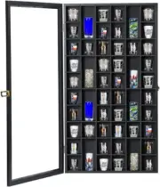 Lockable Shot Glass Display Case Black Solid Wood 52 Slots Uv Protection