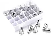 24-Piece Stainless Steel Cake Decorating Set Rose, Puff Cookie Nozzles with Reusable Bags Home Baking Tools for Buttercream Pastry Nozzles