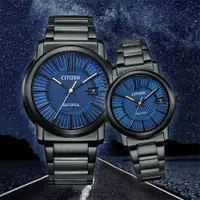 在飛比找PChome24h購物優惠-CITIZEN 星辰 光動能情侶手錶 對錶-海軍藍 AW12