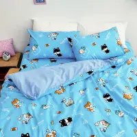 在飛比找蝦皮商城優惠-戀家小舖 台灣製床包 單人床包 床單 逗柴貓藍 床包枕套組 