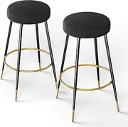MoNiBloom Black Bar Stools Set of 2 Modern Round Velvet Bar Stools Kitchen Breakfast Round Dining Chair 30 Inches Counter Stools for Coffee Shop, Bar, Home Balcony with 250 Lbs Capacity