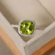 Peridot engagement ring sterling silver cushion cut peridot August birthstone