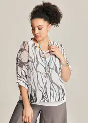 [TS] Taking Shape Brush Print Pointelle Knit Over Top Size 18-20 in Black / White Print, Viscose - Plus Size Women's Clothing Black / White Print