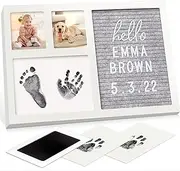 Baby Hand and Footprint Kit with Felt Letterboard, Inkless Ink Pad - Personalized Baby Gifts, Baby Footprint Kit, Newborn Keepsake Baby Handprint Kit, Dog Paw Print Kit (Alpine White)