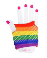 Bright Rainbow Fishnet Short Gloves