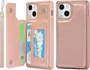 Cavor PU Leather Wallet for iPhone 13 Mini Case Flip Magnetic Clasp Back Cover Shockproof Soft TPU Phone Cases with Lanyard & Card Slots Holder & Kickstand Protective Case-Rose