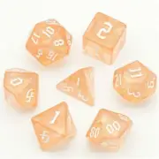 Peach Glitter Party Glitter Dice (White font) 7-Dice Set RPG DND