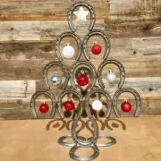 Rustic Horseshoe Christmas Tree with Star and Ornaments - Downward