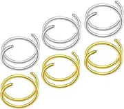 [SOESFOUFU] 6pcs Stainless Steel Spiral Nose Rings Nose Piercing Jewelry Hoop Earrings Fashion Accessories