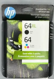 HP 64XL Original Ink Cartridge Combo Pack Black Tri Color 2 Pack Inkjet Exp 4/26