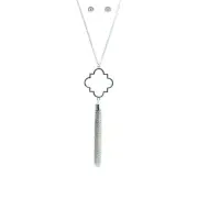Silver Geometric Tassel Necklace & Earring Set