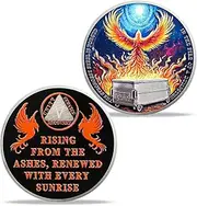 5 Year Sobriety Coin, Phoenix AA Medallion Rising from Dumpster Fire, 5-Year Sober Chip with Recovery Triangle & Twin Phoenixes, Sobriety Gift for Milestone Anniversary