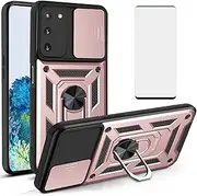 [Asuwish] Phone Case for Samsung Galaxy S20 Glaxay S 20 5G UW 6.2 inch with Slide Camera Cover and Tempered Glass Screen Protector Hard Stand Ring Holder Hybrid Cell Accessories Gaxaly 20S G5 Rosegold