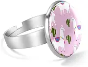 [FVQL] Stainless Steel Ring for Girls, cacti plant and animal alpaca